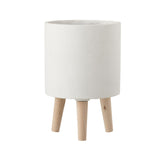 Bloempot Vaso in Cemento Bianco su piedini in legno H30 - 1175